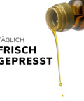 Kaltgepresstes Bio Leinöl, kommt aus der Flasche, Täglich frisch gepresst