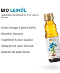 Bio Leinöl - Hoher Omega-3 Gehalt - Bitterfrei Garantie - Ungefiltert & ohne Zusätze - Kaltgepresst unter 32 Grad - Ideal für die kalte Küche - Salzburger Ölmühle
